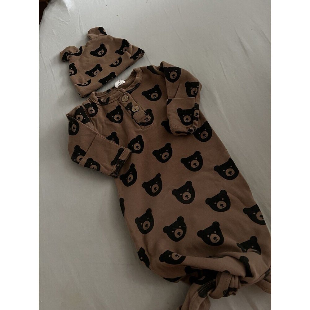 Little Me Brown Bear Print Kids Pajamas Nightgown